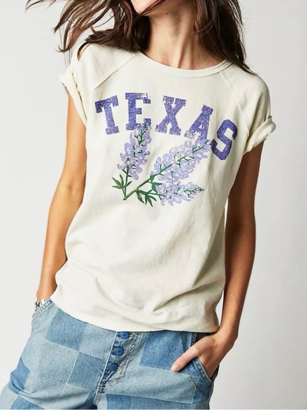Free People We The Free Short Sleeve Graphic Texas State Flower Tee Sz Largs